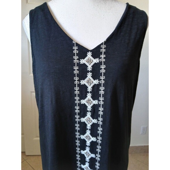 J Jill  size Dress Black sleeveless 100% Cotton Embroidered Size Smalll Boho - Picture 9 of 13